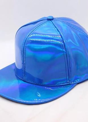 Кепка снепбек блестящая с прямым козырьком голограмма синяя, унисекс wuke one size