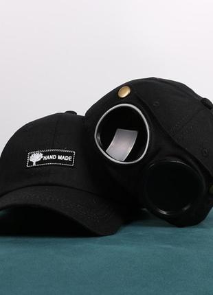 Кепка бейсболка hande made (c.p. company) с маской солнцезащитные очки черная, унисекс one size