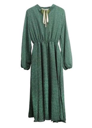 Сукня міді зеленого кольору в горошок шифон