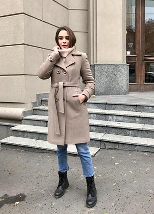 Пальто з вовни з кашеміром мокко капучіно