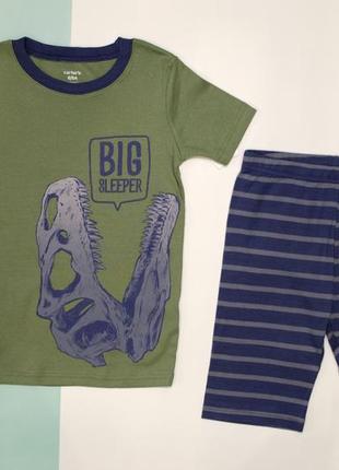 Пижама для мальчика зеленая футболка с динозавром и шорты carter,s 2486