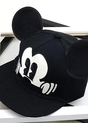 Дитяча кепбек з вушками міккі маус (mickey mouse) disney з прямими козирком чорна, унісекс