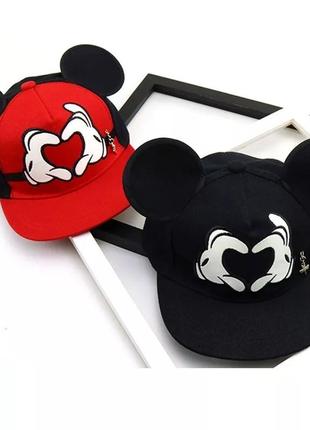 Детская кепка снепбек с ушками микки маус сердце (mickey mouse) disney с прямым козырьком черная, унисекс2 фото