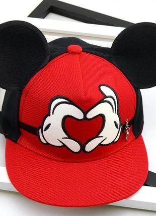 Детская кепка снепбек с ушками микки маус сердце (mickey mouse) disney с прямым козырьком черная, унисекс5 фото