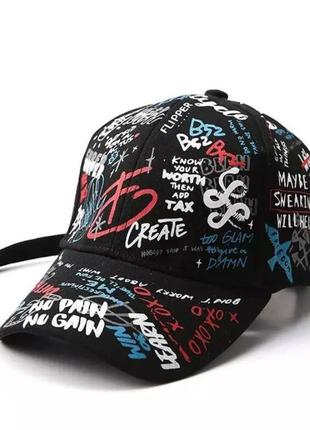 Кепка бейсболка принт с изогнутым козырьком черная, унисекс wuke one size