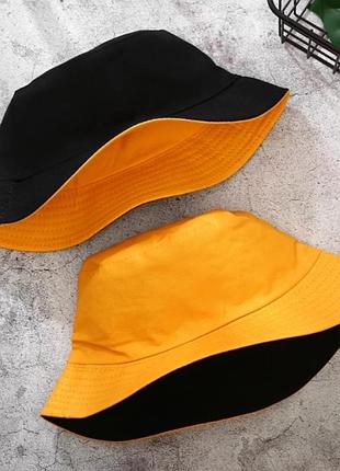 Панама двухсторонняя однотонная желтая, унисекс