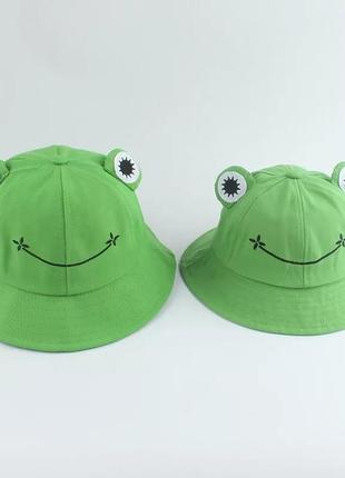 Комплект взрослая и детская панама лягушонок пепе (жабка, лягушка, жаба) с глазками 2, унисекс