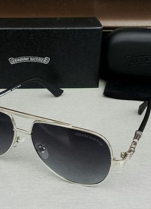 Chrome hearts очки мужские солнцезащитные темно серый градиент в серебристом металле поляризированные