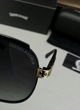 Chrome hearts очки мужские солнцезащитные черные с градиентом в черной оправе с золотом поляризированные10 фото