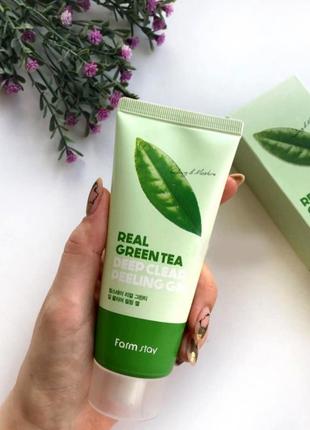 Пілінг-гель для обличчя з екстрактом зеленого чаю farmstay real green tea deep clear peeling gel, 100мл