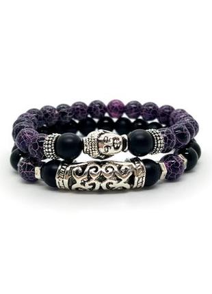 🔺🌷✨ набор браслетов 2 шт "будда" натуральный камень агат кракле, шунгит