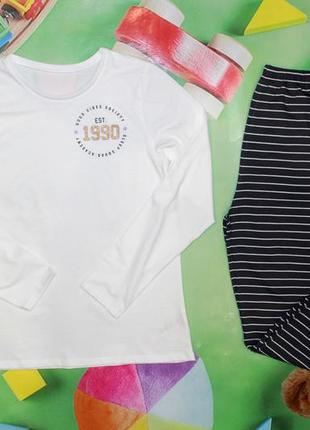 Пижама для девочки 13-14 лет белая с надписью и полосатые штаны george 2370