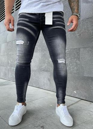Чоловічі джинси рвані чорно-сірі3 фото
