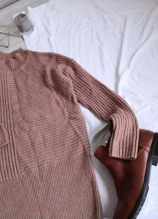 Теплый шерстяной свитер цвет капучино в рубчик ворот стойка.2 фото