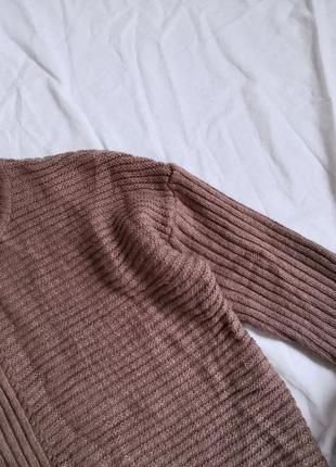 Теплый шерстяной свитер цвет капучино в рубчик ворот стойка.7 фото