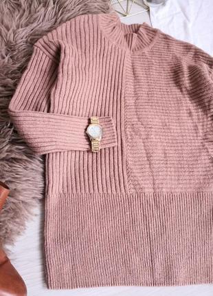 Теплый шерстяной свитер цвет капучино в рубчик ворот стойка.5 фото