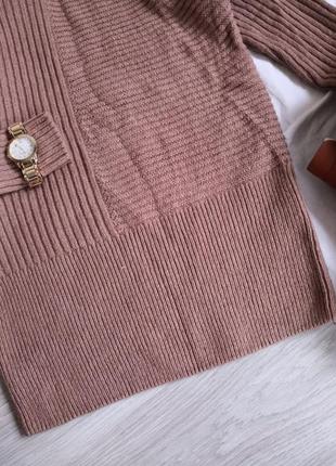 Теплий вовняний светр колір капучіно в рубчик воріт стійка.8 фото