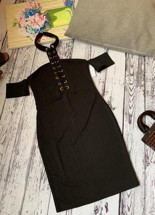 Платье вечернее misguided чёрное вокруг шеи на шнуровке откровенное мини короткое для фотосессии2 фото