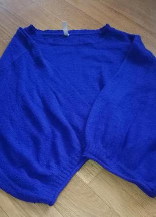 Кроп топ ультра короткий светр кобальтовий колір електрик об'ємні рукави