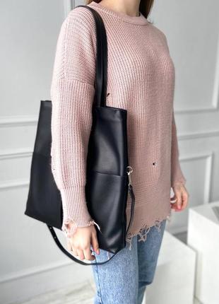 Женская кожаная двухсторонняя сумка шоппер на молнии на и через плечо polina & eiterou