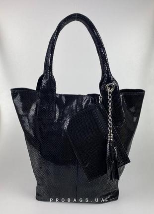 Італійська шкіряна сумка чорного кольору шоппер