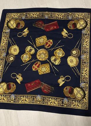 Женский шелковый винтажный платок с золотыми узорами2 фото