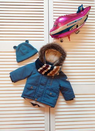 Куртка голубая теплая на мальчика шапка хомут в подарок 🎁 весна осень2 фото