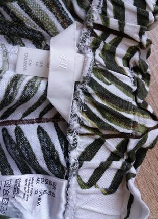 H&m короткие льняные шорты свободного кроя с защипами и поясом на талии 55%лен льна7 фото