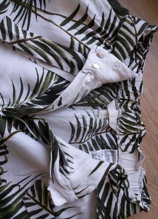 H&m короткие льняные шорты свободного кроя с защипами и поясом на талии 55%лен льна6 фото