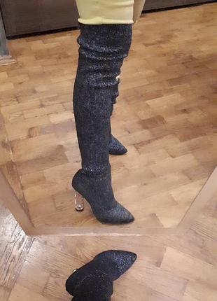 Ботфорти панчохою на кришталевому підборах