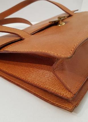Стильная винтажная кожаная сумка ридикюль красивого коньячного цвета5 фото