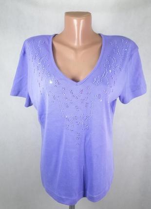 Фиолетовая футболка с декольте расшитая бисером паетками котон2 фото