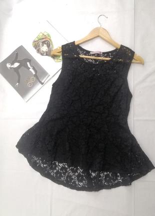 Черная кружевная кофта блузка с баской ragazza