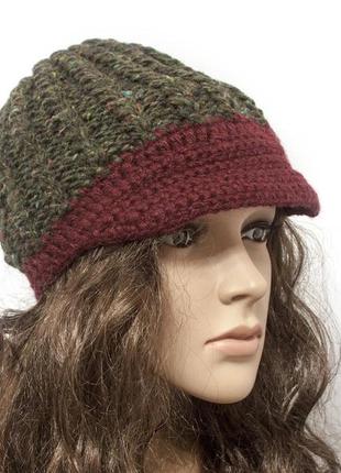 Шапка, женская вязаная шапка, объемная шапка, handmade шапка, модная стильная шапка, шапка козырек3 фото
