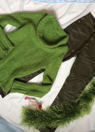 Женские кожаные зеленые штаны6 фото