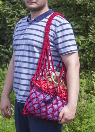 Авоська - сумка на плечо - красная сумка - пляжная сумка - хлопковая сумка1 фото
