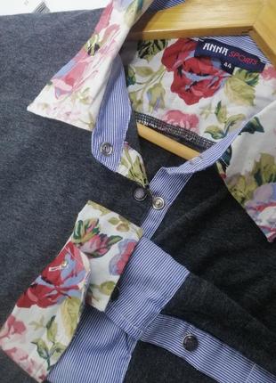 Кофта рубашка серая мягкая на кнопках с воротником цветами anna field