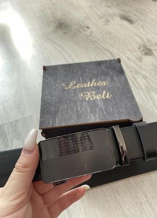 Ремень пояс мужественный кожаный автомат чёрный / ремень пояс мужской кожа