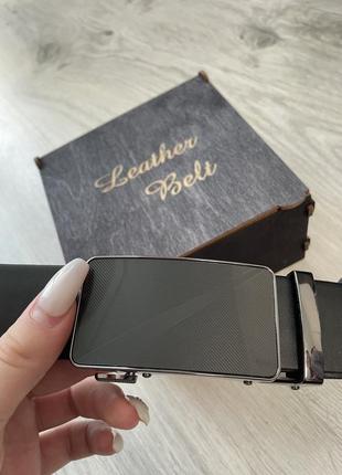 Ремень пояс мужской кожаный автомат чёрный / ремінь пояс чоловічий шкіра