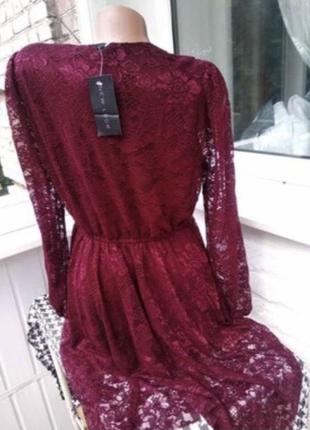 Бордовое кружевное платье new look