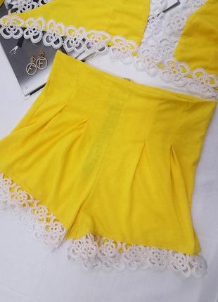 Жовтий костюм з мереживом шиттям шорти топ котон3 фото