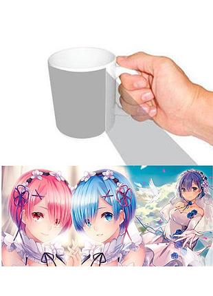 Чашка біла рем рам аніме життя з нуля в альтернативному світі (z0719)