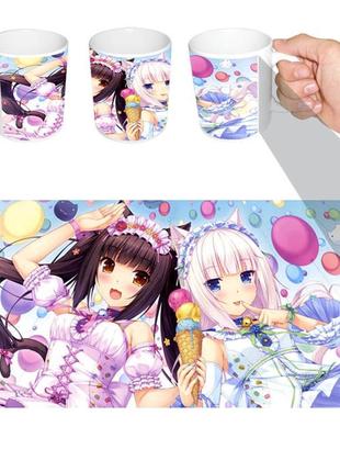 Чашка белая аниме некопара кошачий рай (z1281)