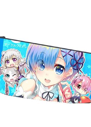 Пенал школьный аниме жизнь с нуля в альтернативном мире re:zero двухсторонний 22х11 см (pn_0125)