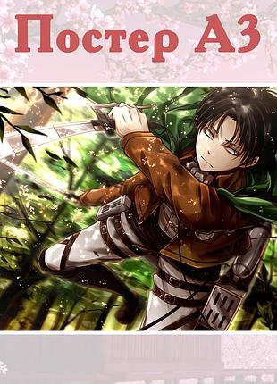 Постер плакат аніме атака титанів леві attack on titan 42х29 см а3 (poster_0112)