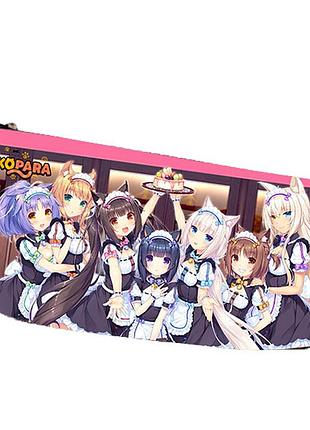 Пенал школьный аниме кошачий рай неко двухсторонний 22х11 см (pn_0102)