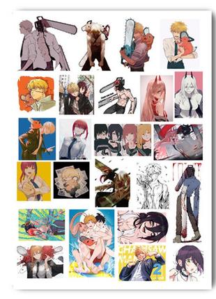 Стикеры аниме человек бензопила chainsaw man а4 лист (stik_111)