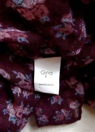 Темно бордовый в букетики цветов полупрозрачный шарф снуд gina benotti германия2 фото