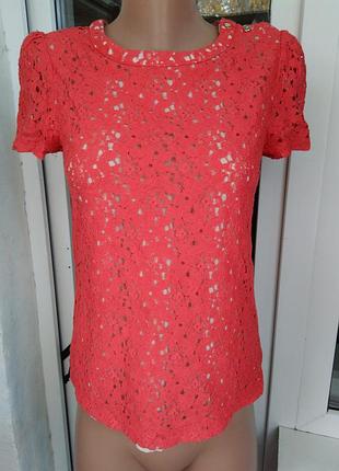 Кружевная коралловая блуза oasis р.хс-с