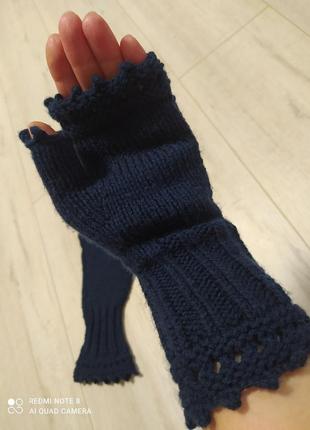Гарні нові теплі вовняні рукавиці синього кольору4 фото